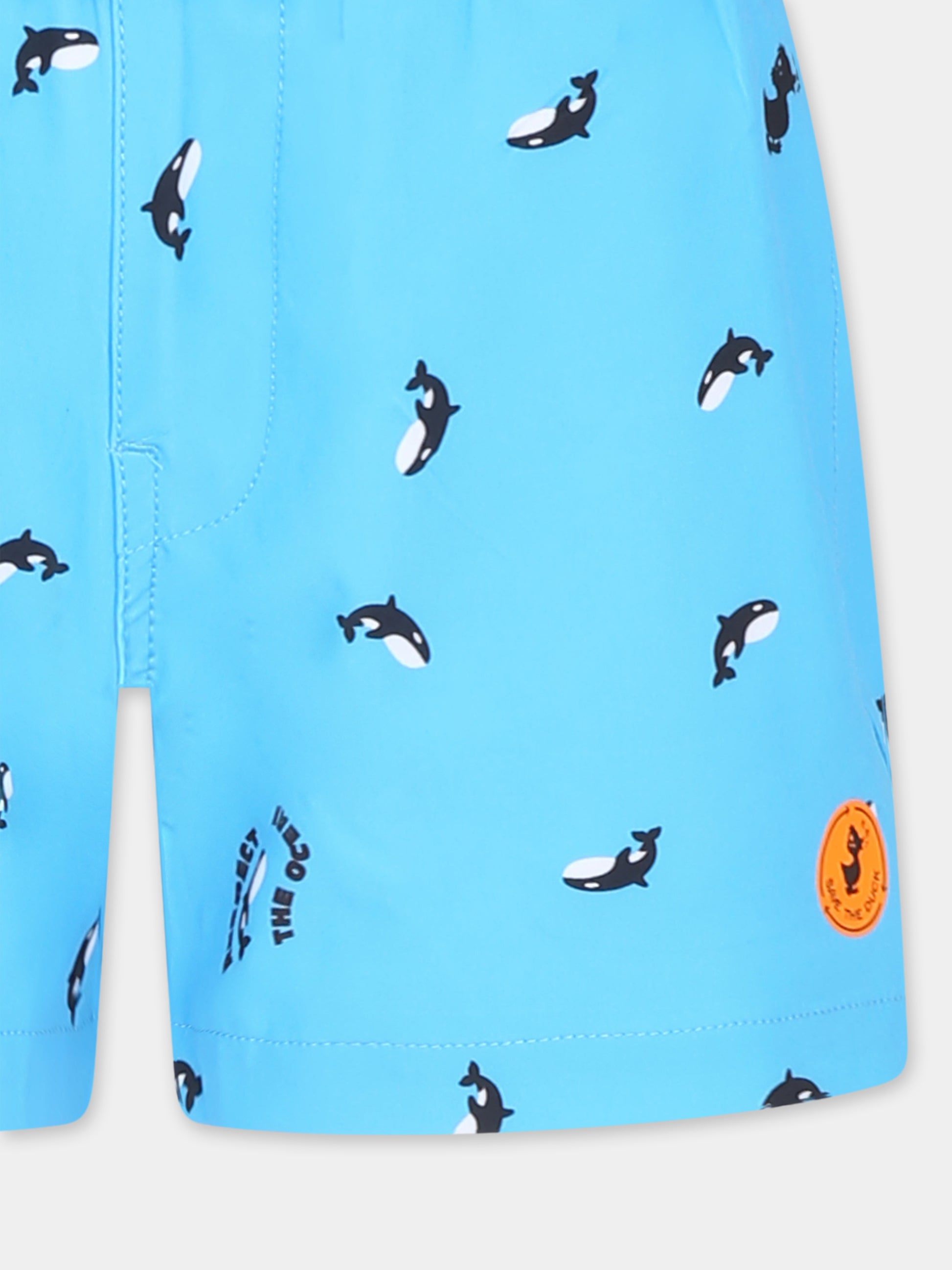 Boxer mare celeste per bambino con orca all over,Save The Duck Kids,JW1231B SIPO20 21407