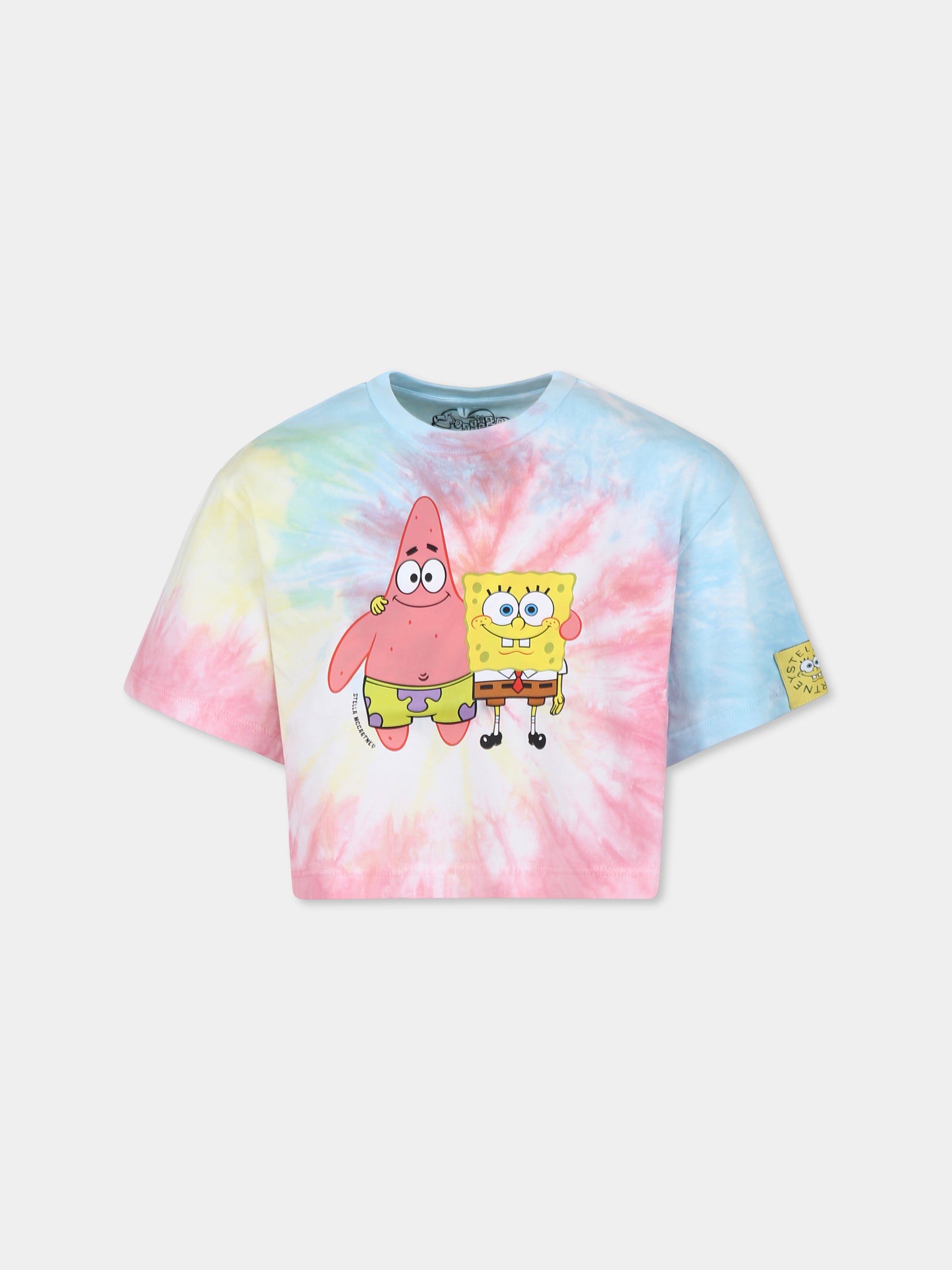 T-shirt crop multicolor per bambina con SpongeBob,Stella Mccartney Kids,TW8D41 Z2817 999