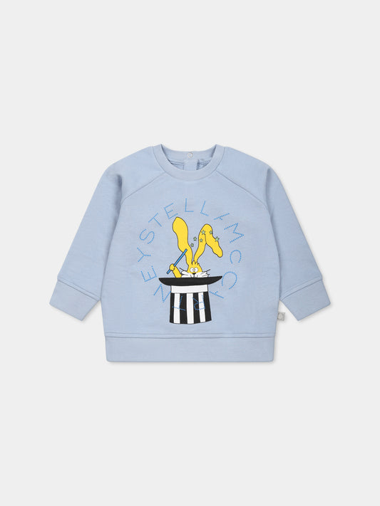 Felpa celeste per neonato con coniglio e logo,Stella Mccartney Kids,TW4530 Z0499 652