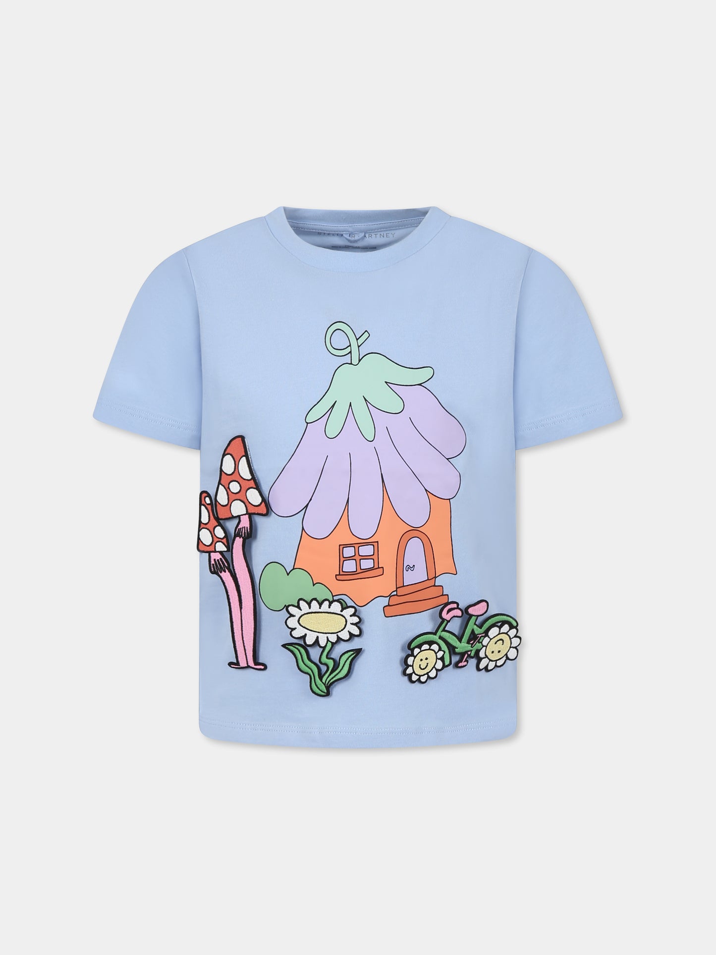 Light blue t-shirt for girl with house print