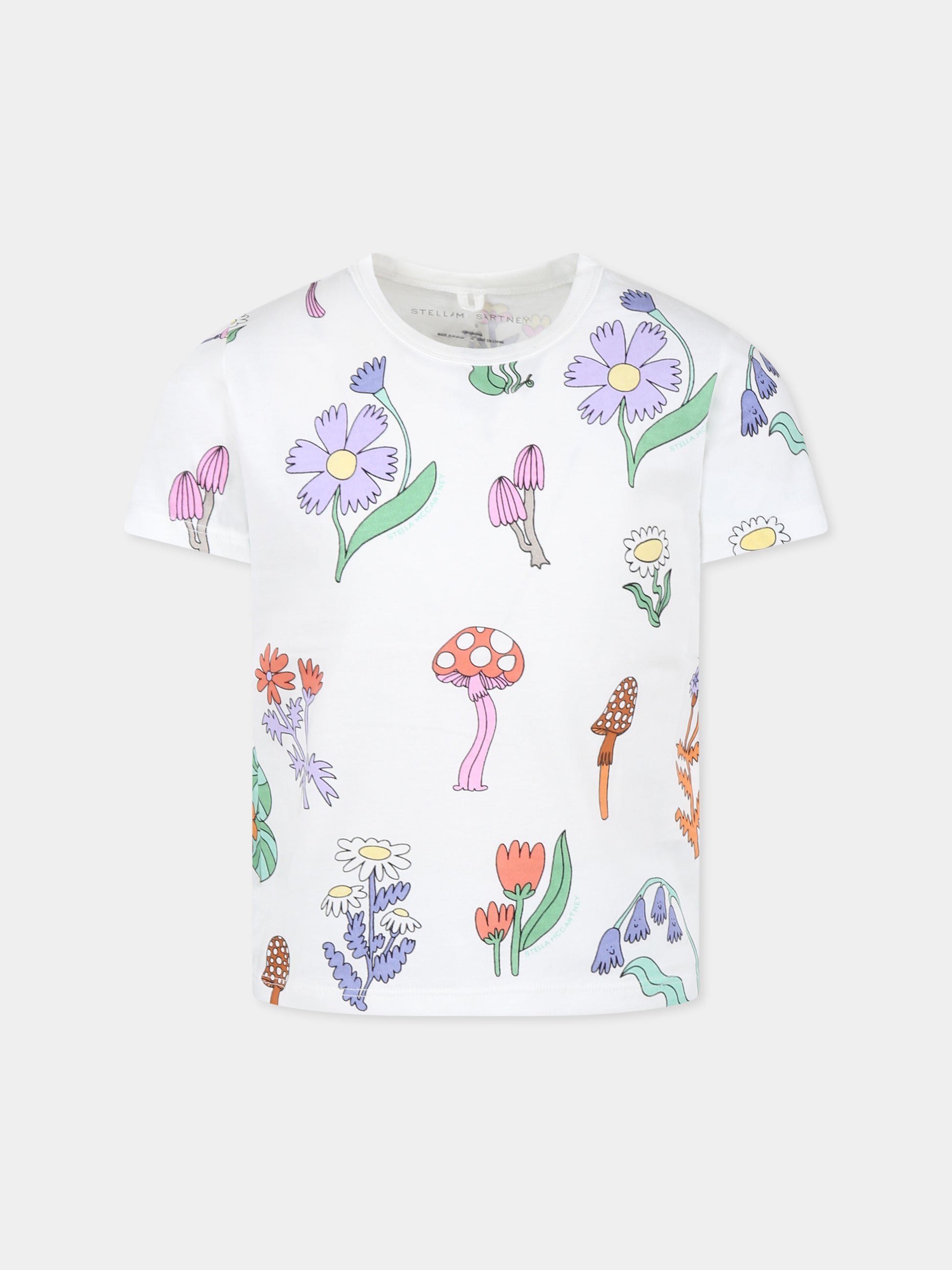 T-shirt bianca per bambina con fiori,Stella Mccartney Kids,TW8A71 Z2582 101MC