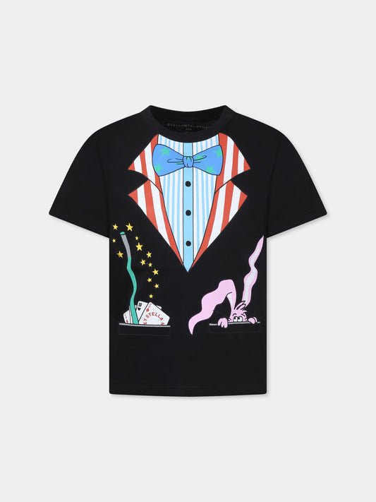 T-shirt nera per bambino con stampa,Stella Mccartney Kids,TW8P01 Z0434 930