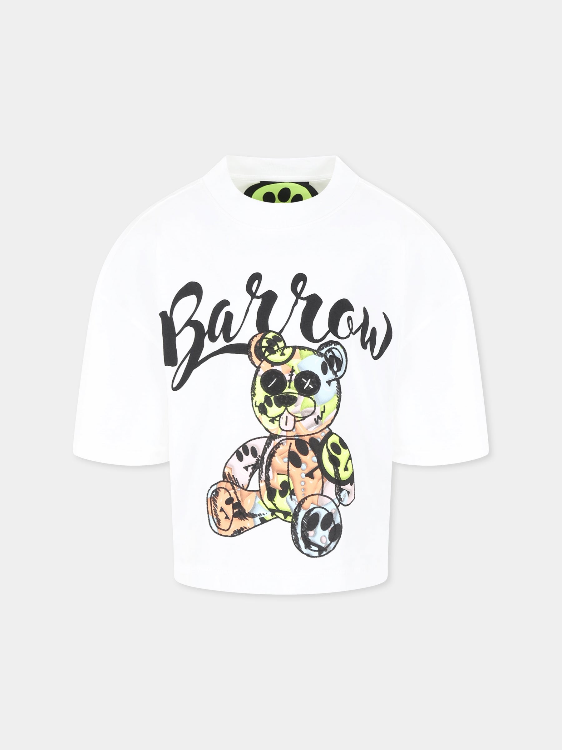 T-shirt bianca per bambino con stampa Bear e logo,Barrow,S5BKJGTH184 002