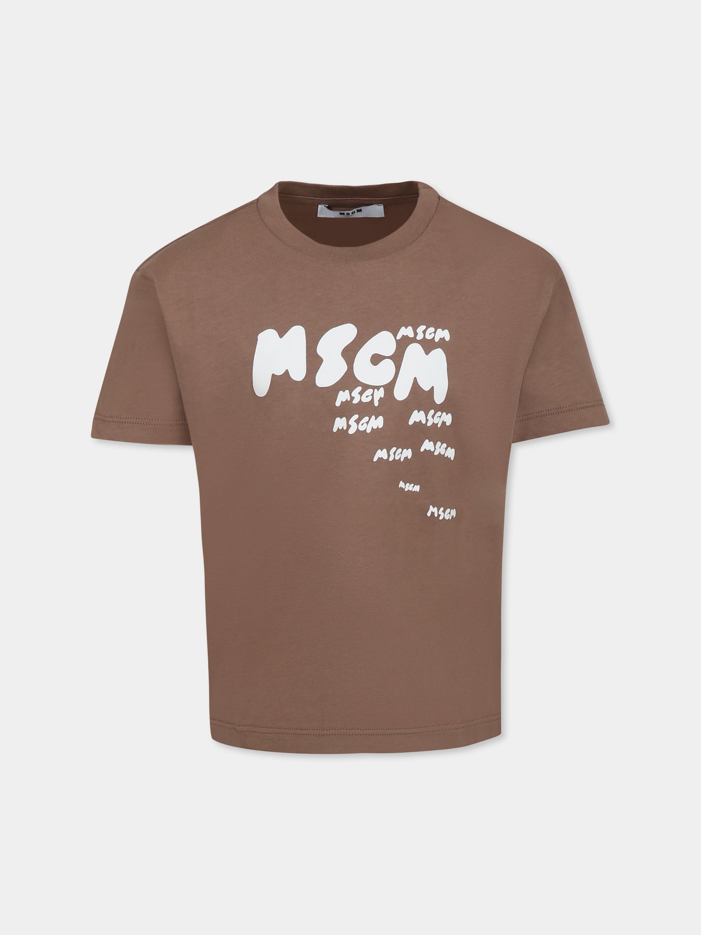 T-shirt marrone per bambino con logo,Msgm Kids,S5MSJBTH008 MS008