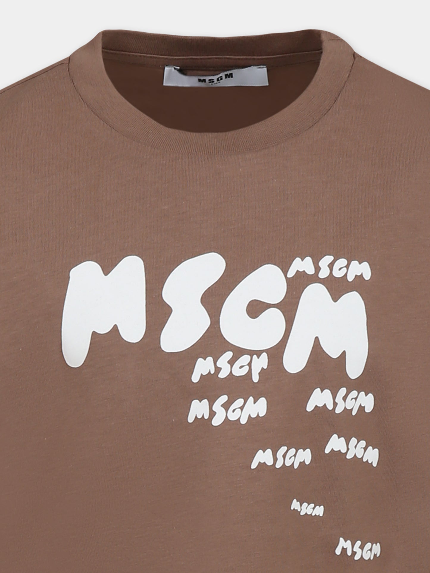 T-shirt marrone per bambino con logo,Msgm Kids,S5MSJBTH008 MS008