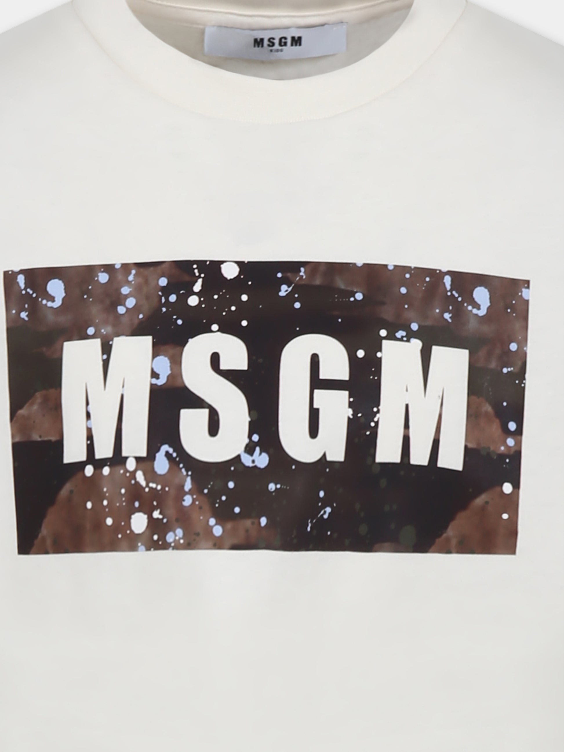 T-shirt avorio per bambino con logo,Msgm Kids,S5MSJBTH036 013