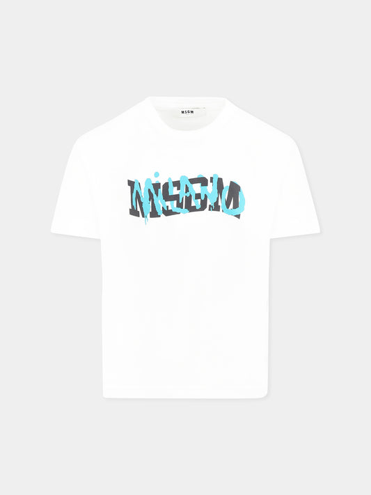 White t-shirt for boy with logo