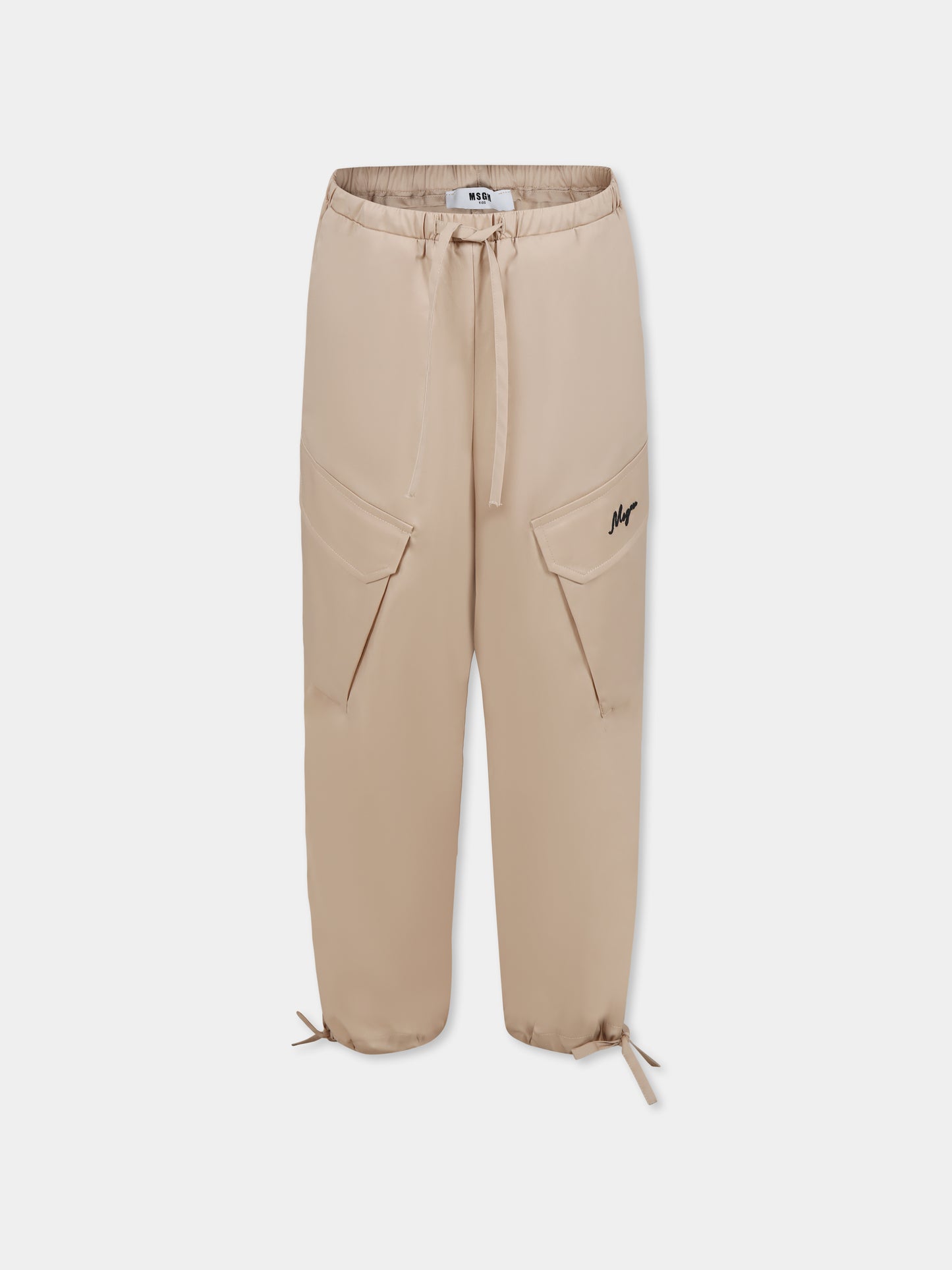 Beige trousers for girl with logo