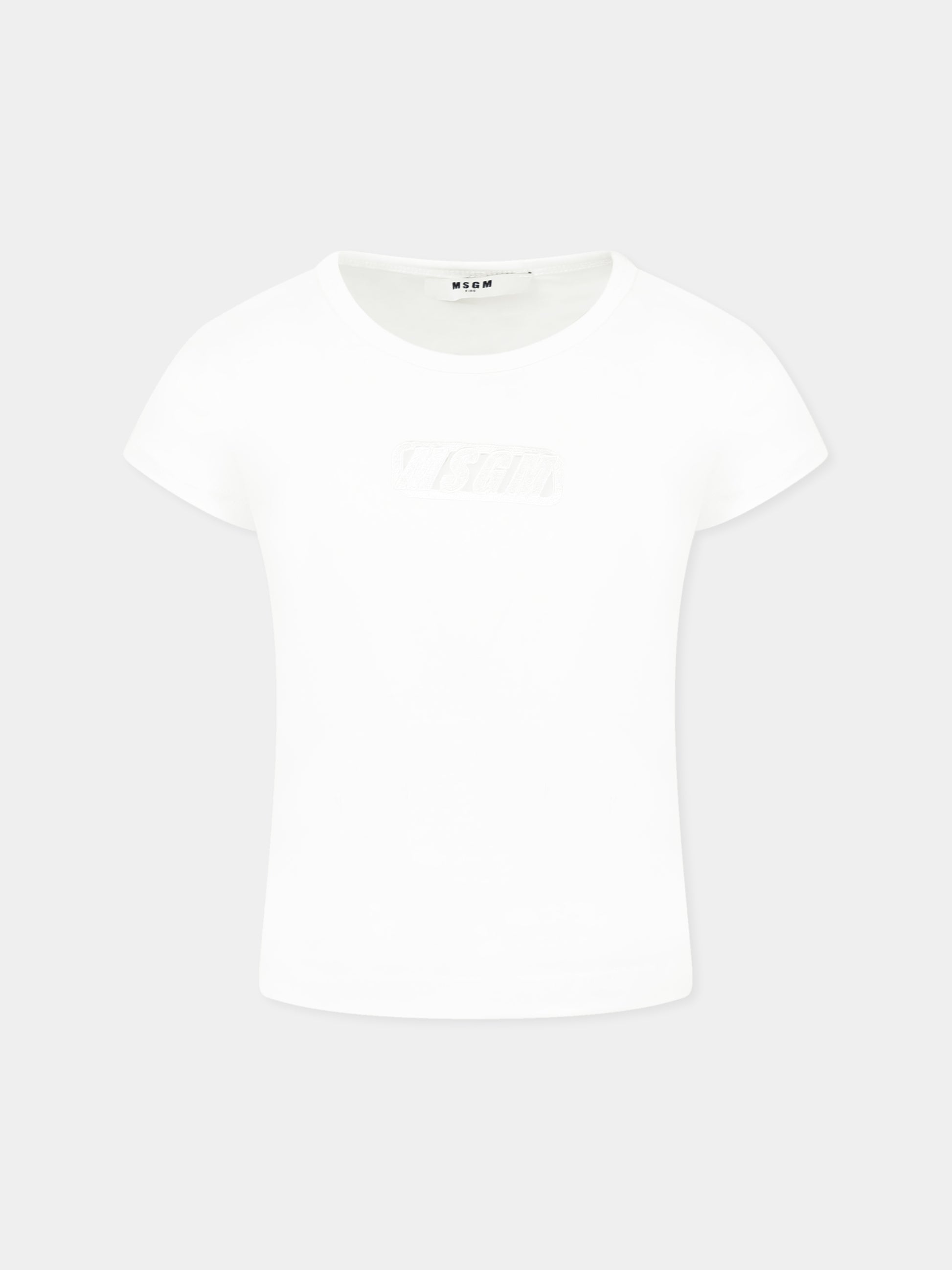 T-shirt bianca per bambina con logo,Msgm Kids,S5MSJGTH081 001