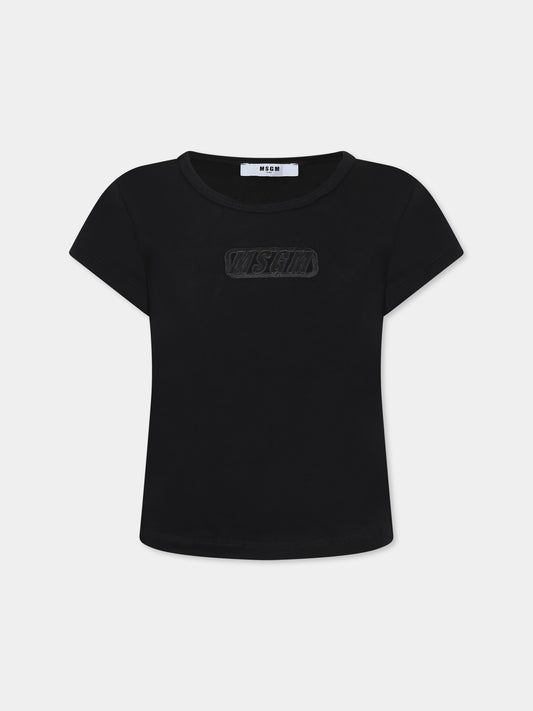 T-shirt nera per bambina con logo,Msgm Kids,S5MSJGTH081 110