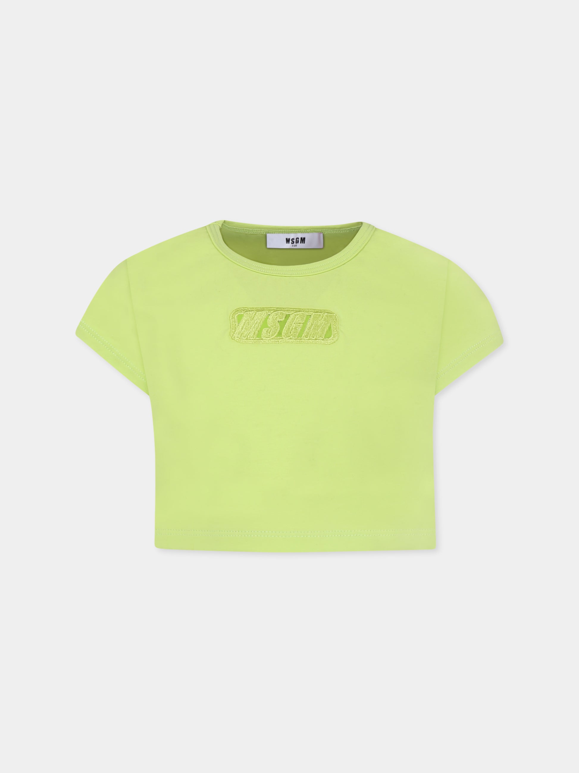 T-shirt crop verde per bambina con logo,Msgm Kids,S5MSJGTH082 086