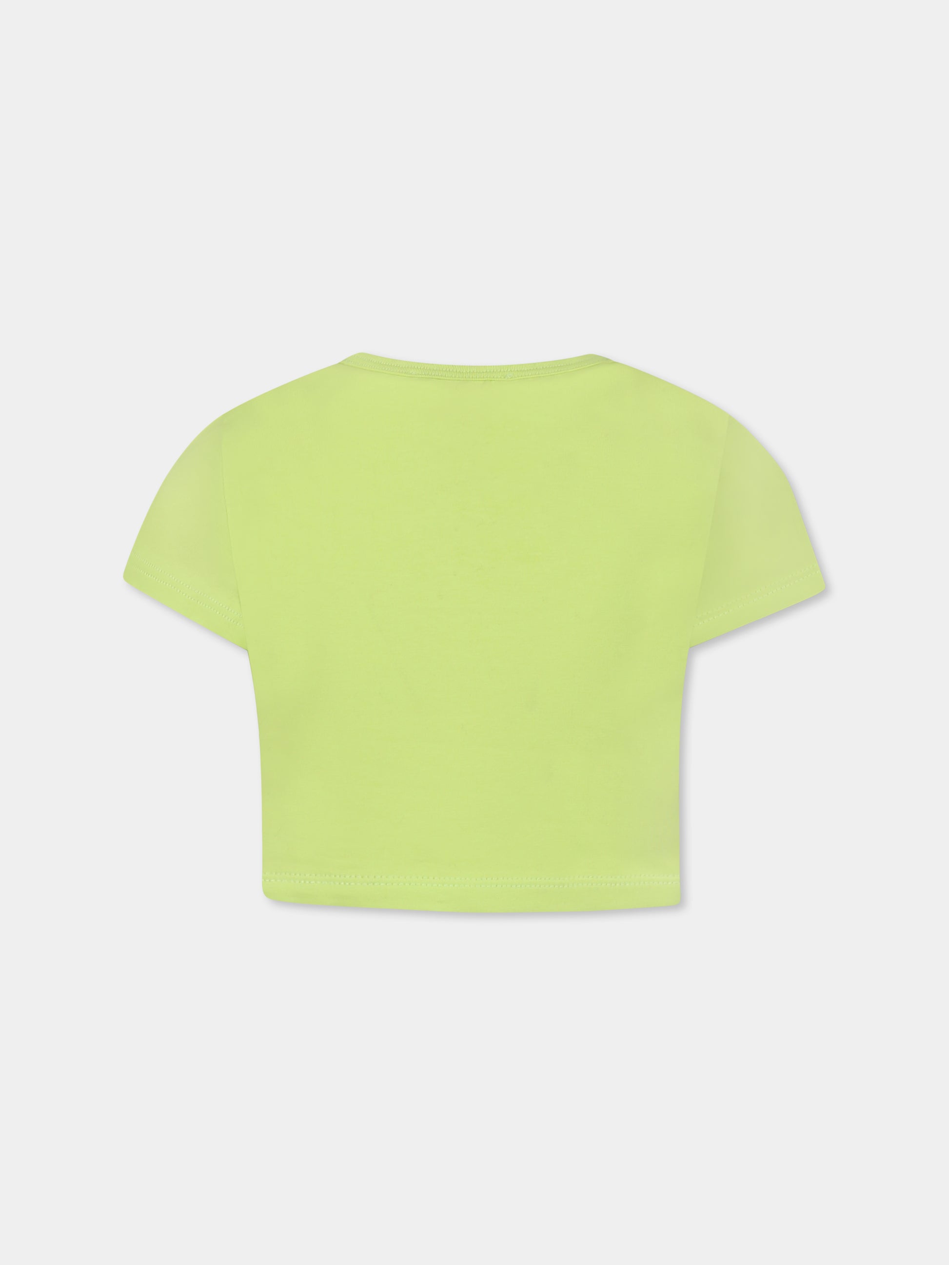 T-shirt crop verde per bambina con logo,Msgm Kids,S5MSJGTH082 086