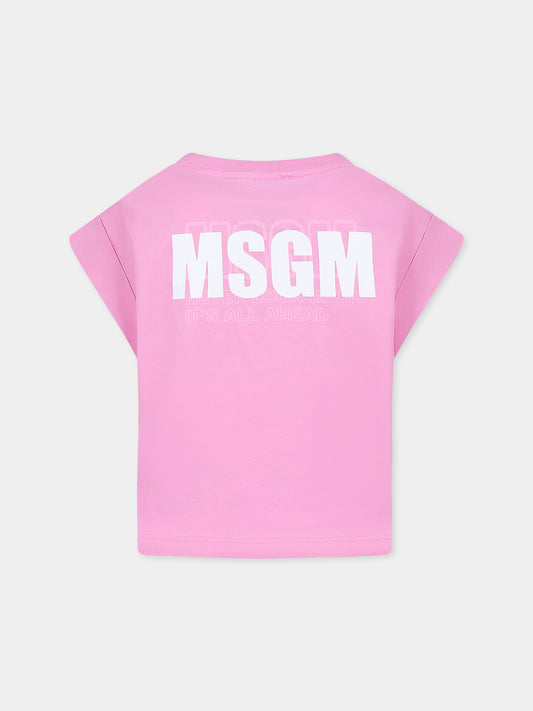 T-shirt rosa per bambina con logo,Msgm Kids,S5MSJGTH083 MS003