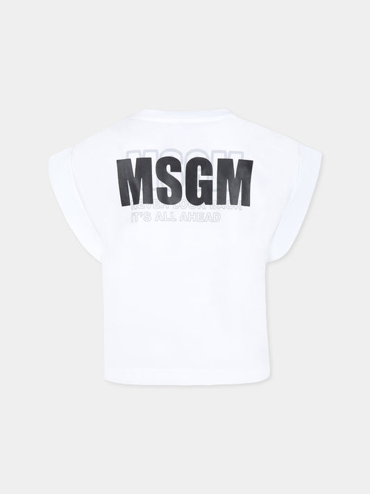 T-shirt bianca per bambina con logo,Msgm Kids,S5MSJGTH083 001