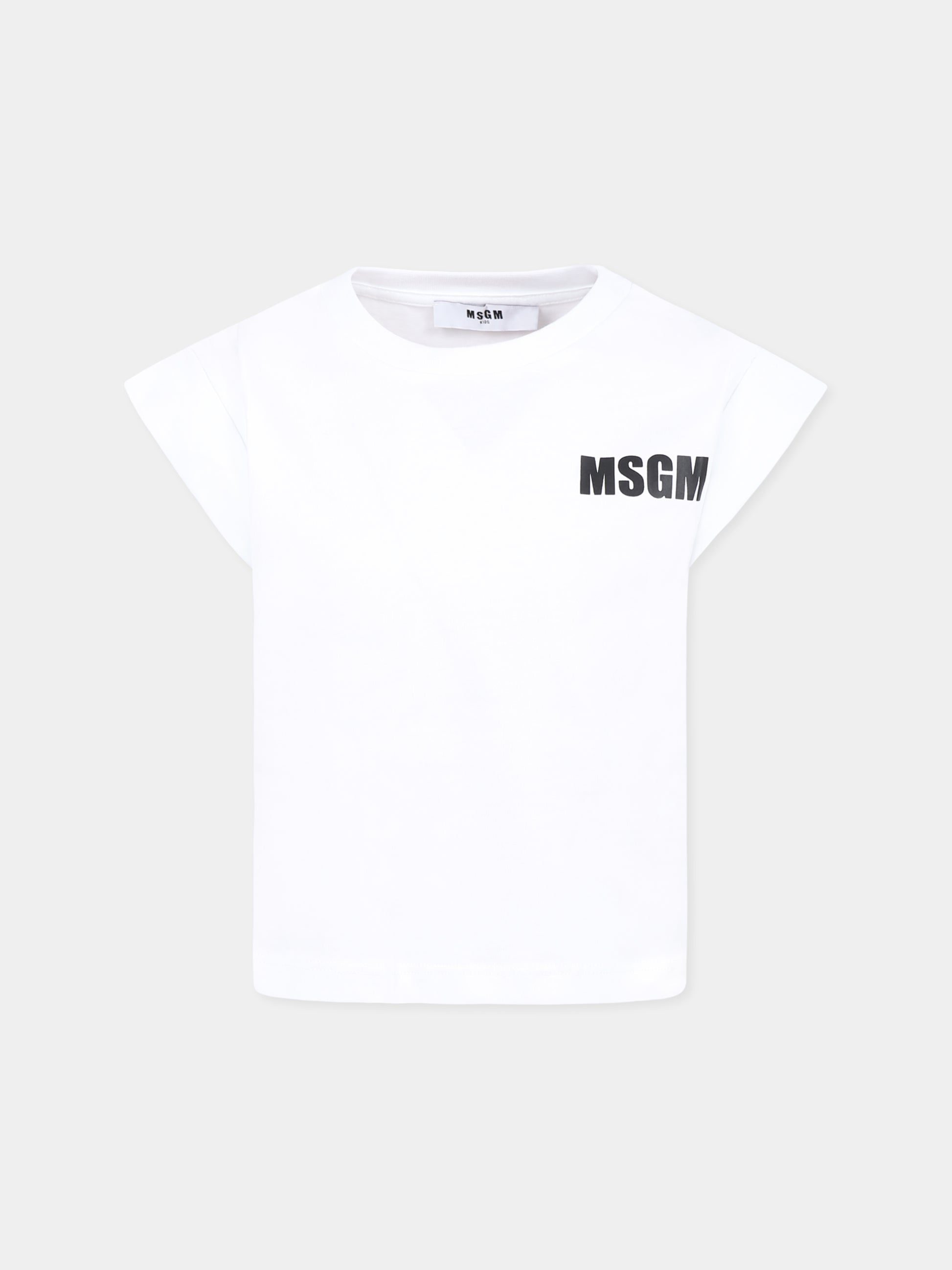 T-shirt bianca per bambina con logo,Msgm Kids,S5MSJGTH083 001