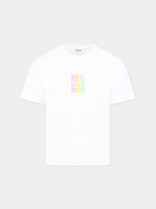 T-shirt bianca per bambina con logo,Msgm Kids,S5MSJGTH218 001