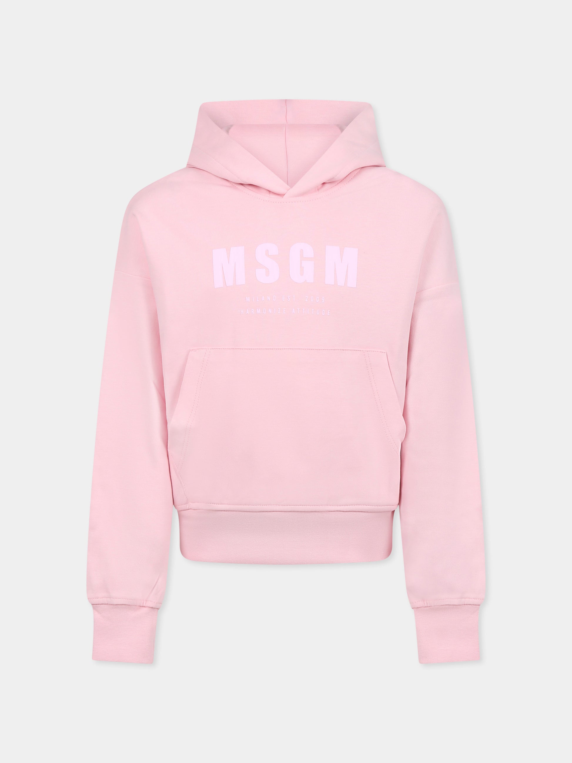 Felpa rosa per bambina con logo,Msgm Kids,S5MSJUHS166 MS015