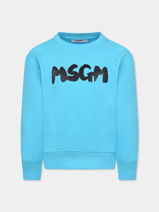 Felpa celeste per bambini con logo,Msgm Kids,S5MSJUSW053 MS005