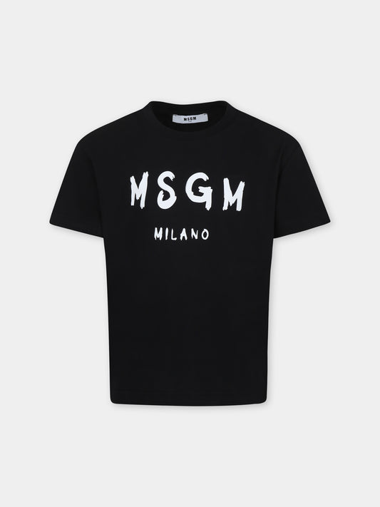 T-shirt nera per bambini con logo,Msgm Kids,S5MSJUTH063 110