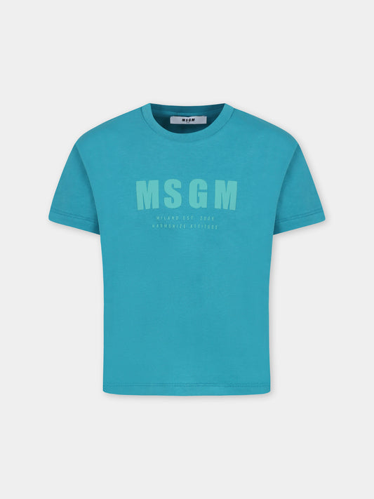 T-shirt verde per bambini con logo,Msgm Kids,S5MSJUTH170 MS012