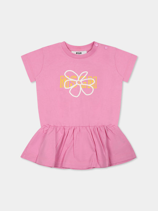 Vestito rosa per neonata con fiore e logo,Msgm Kids,S5MSNGDR306 MS003