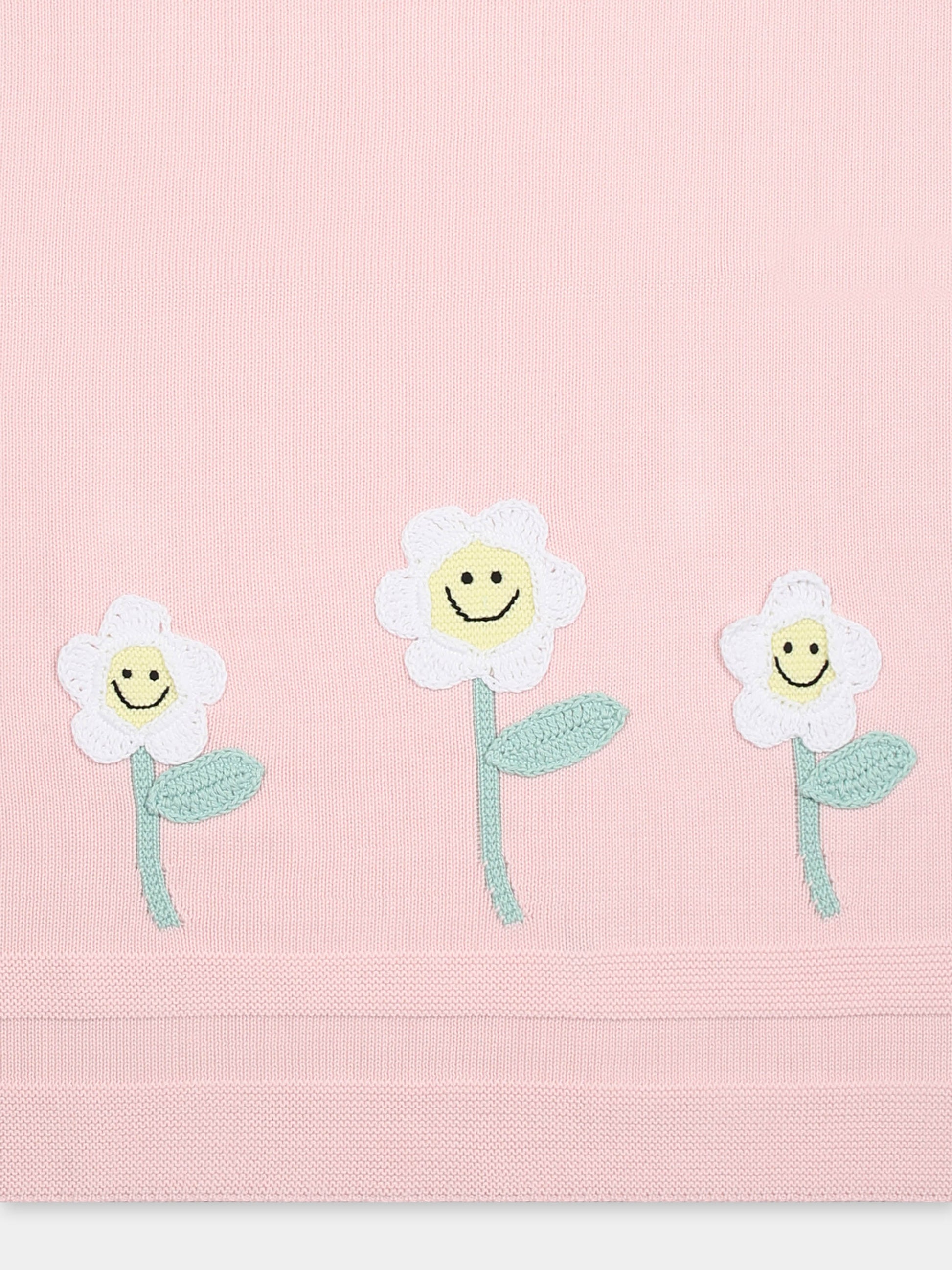 Coperta rosa per neonata con fiori,Stella Mccartney Kids,TW0010 Z2423 551