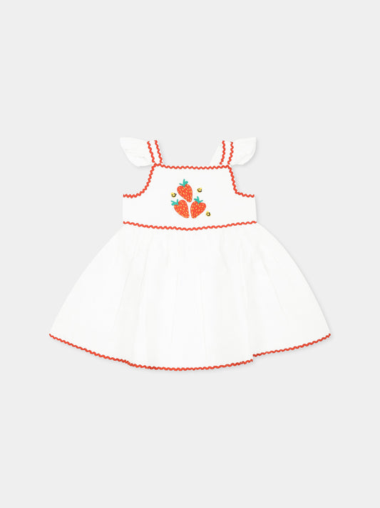 Vestito bianco per neonata con fragole,Stella Mccartney Kids,TW1072 Z0138 101