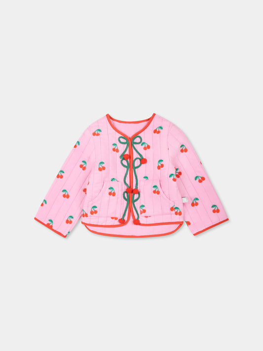 Giubbotto rosa per neonata con ciliegie all over,Stella Mccartney Kids,TW2017 Z2718 51CMC