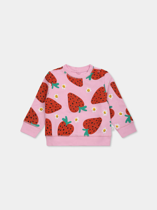 Felpa rosa per neonata con fragole all over,Stella Mccartney Kids,TW4060 Z2727 51CMC