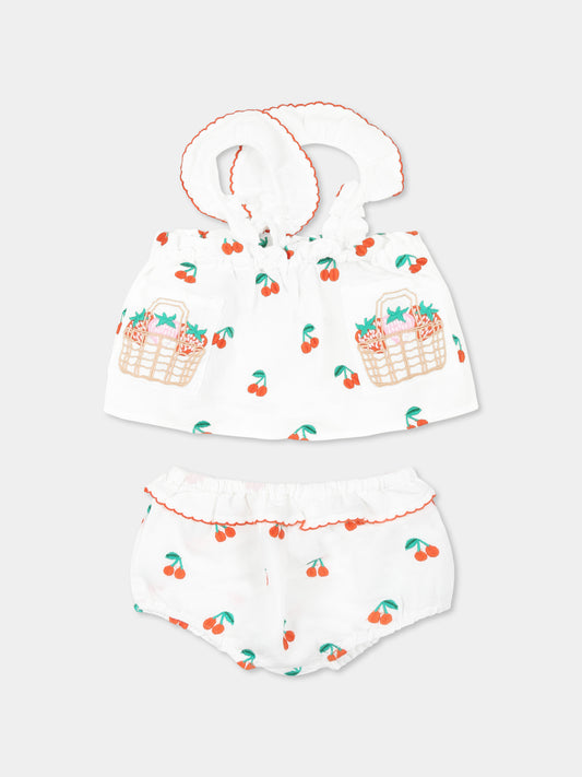 Completo bianco per neonata con fragole all over,Stella Mccartney Kids,TW5002 Z2752 101MC
