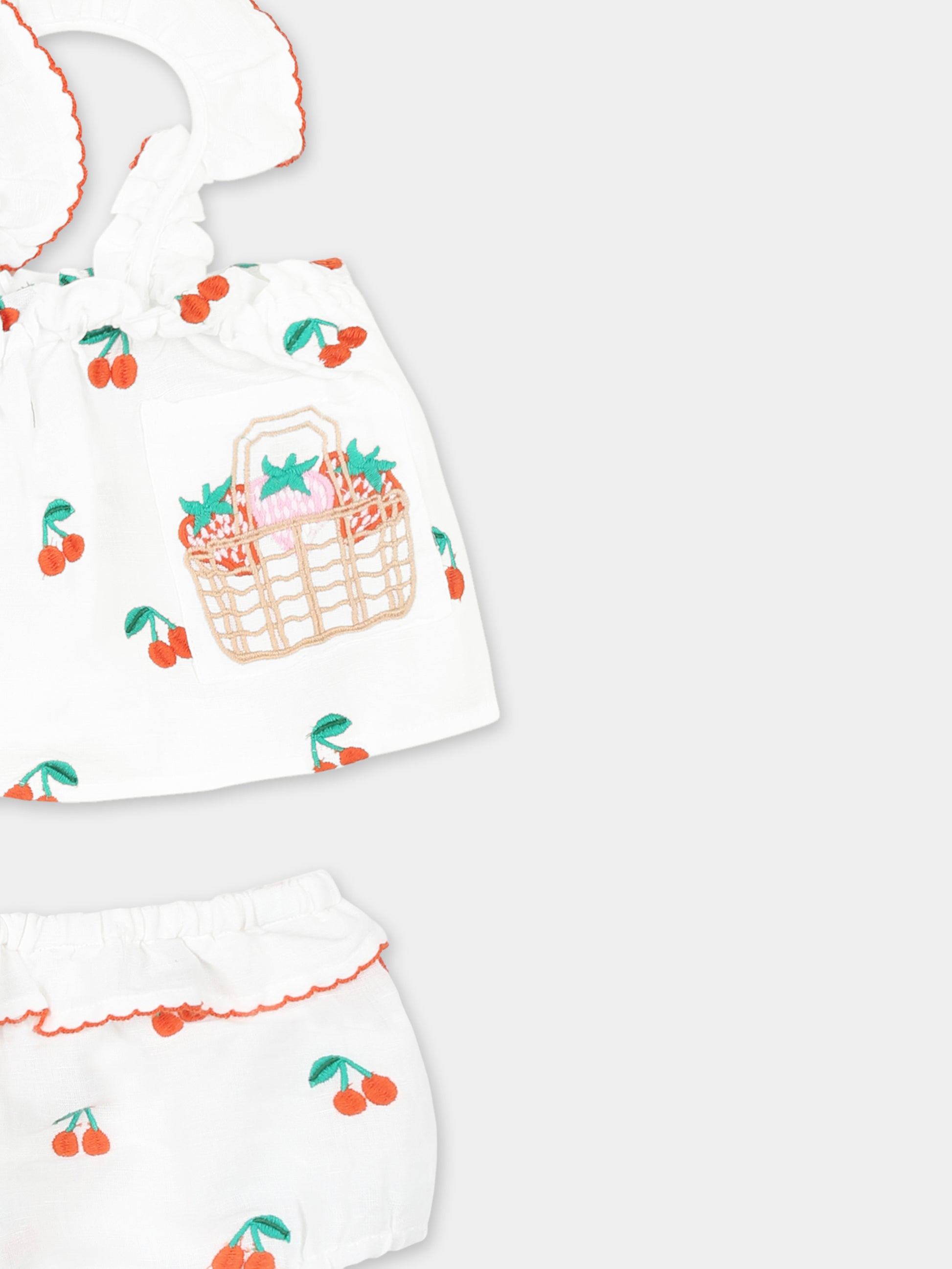 Completo bianco per neonata con fragole all over,Stella Mccartney Kids,TW5002 Z2752 101MC
