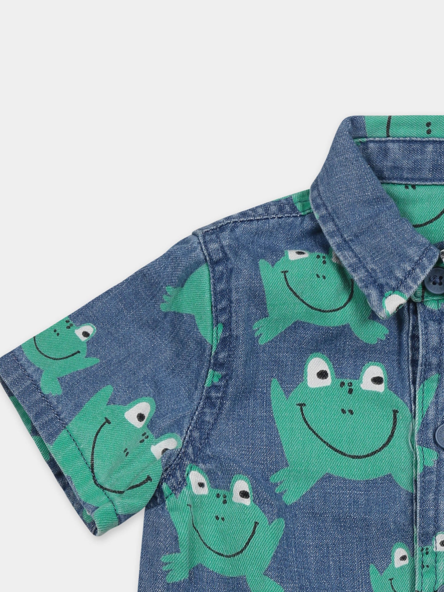 Camicia denim per neonato con rana all over,Stella Mccartney Kids,TW5521 Z2768 601MC