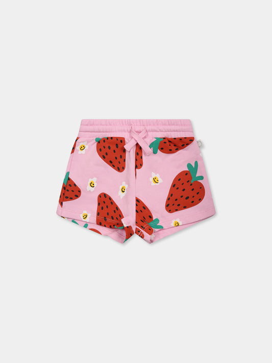 Pink shorts for baby girl with strawberry print