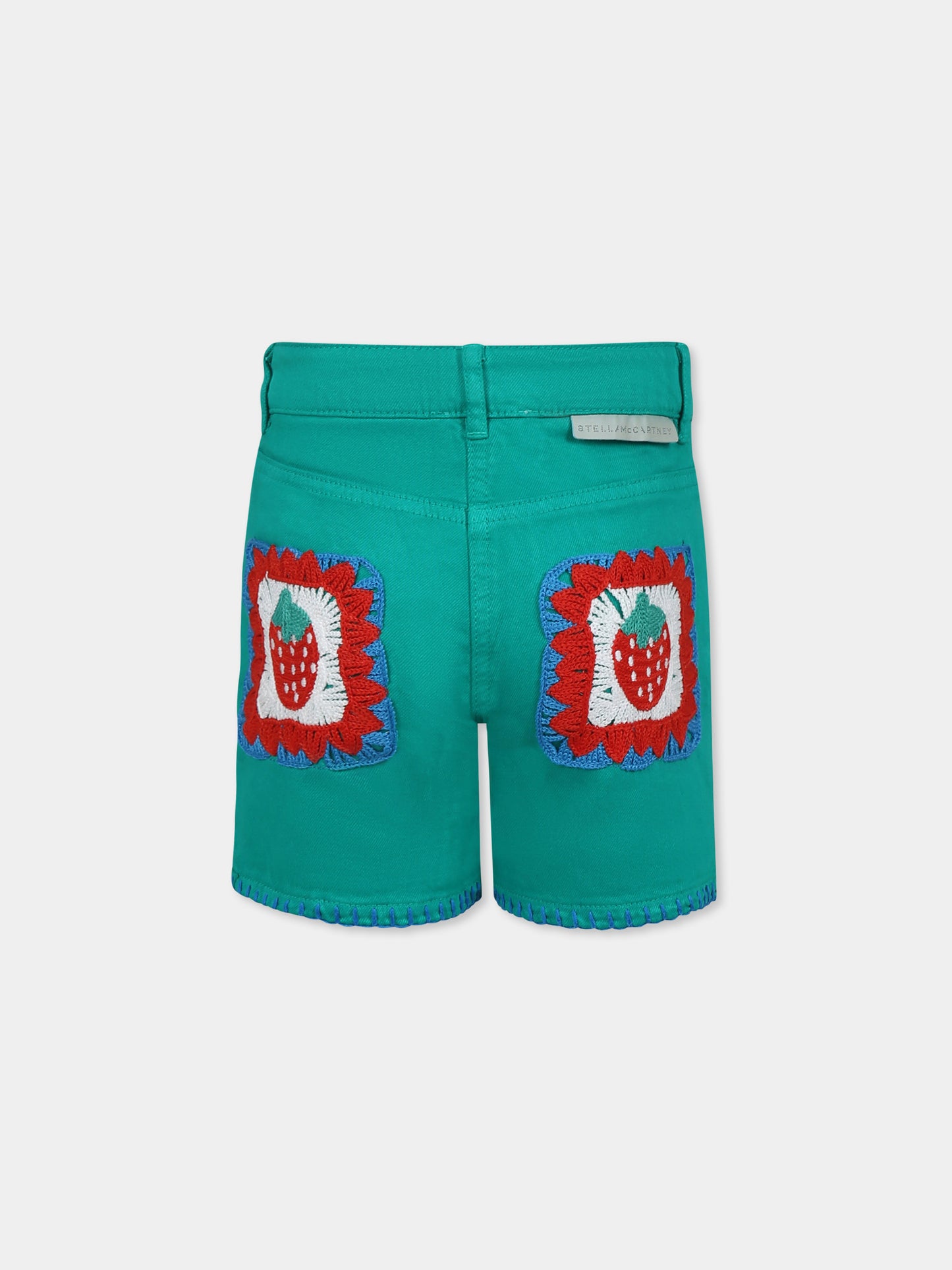 Green shorts for girl with strawberry