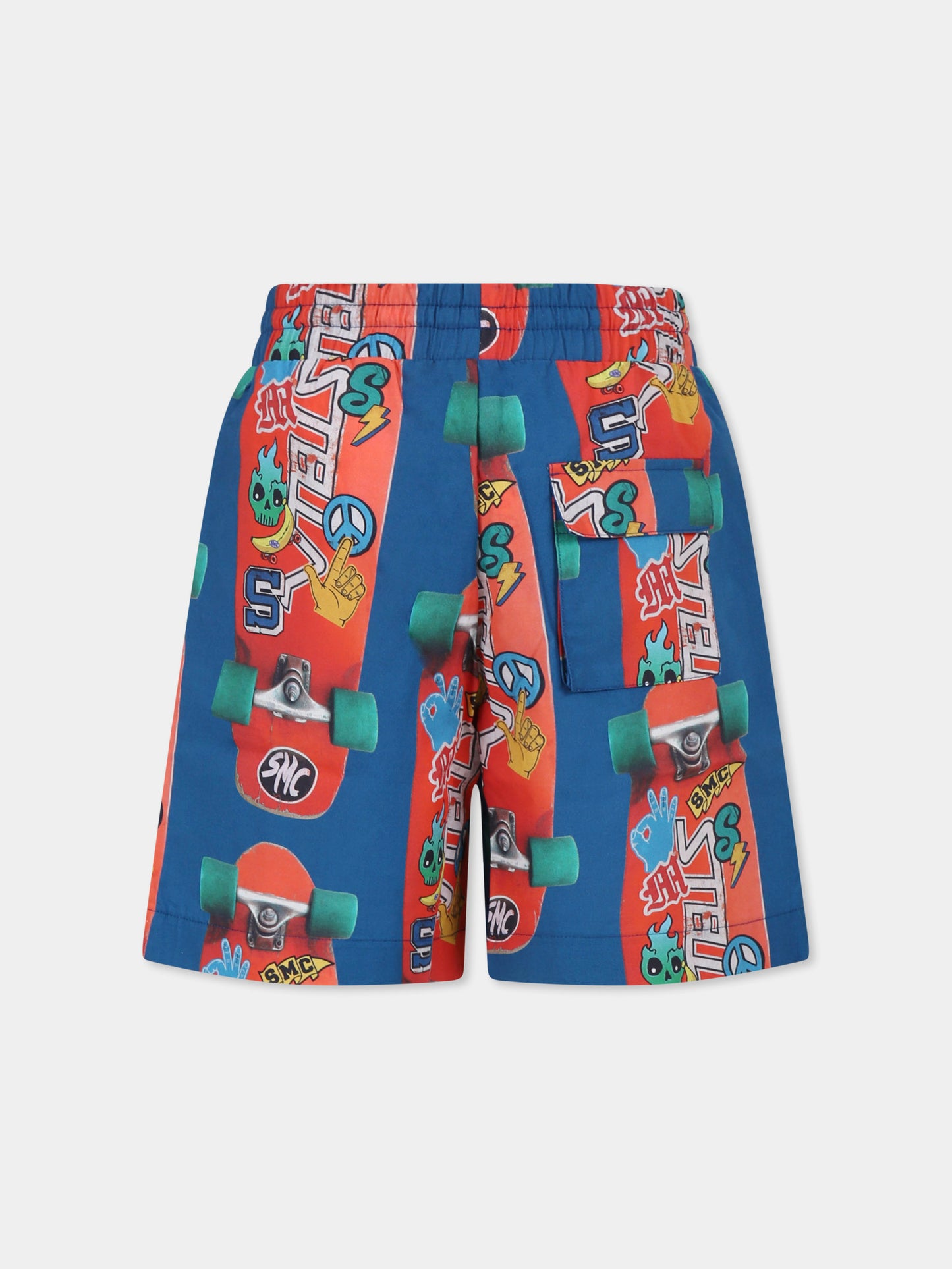 Shorts blu per bambino con skateboard all over,Stella Mccartney Kids,TW6Q99 Z2664 60JMC