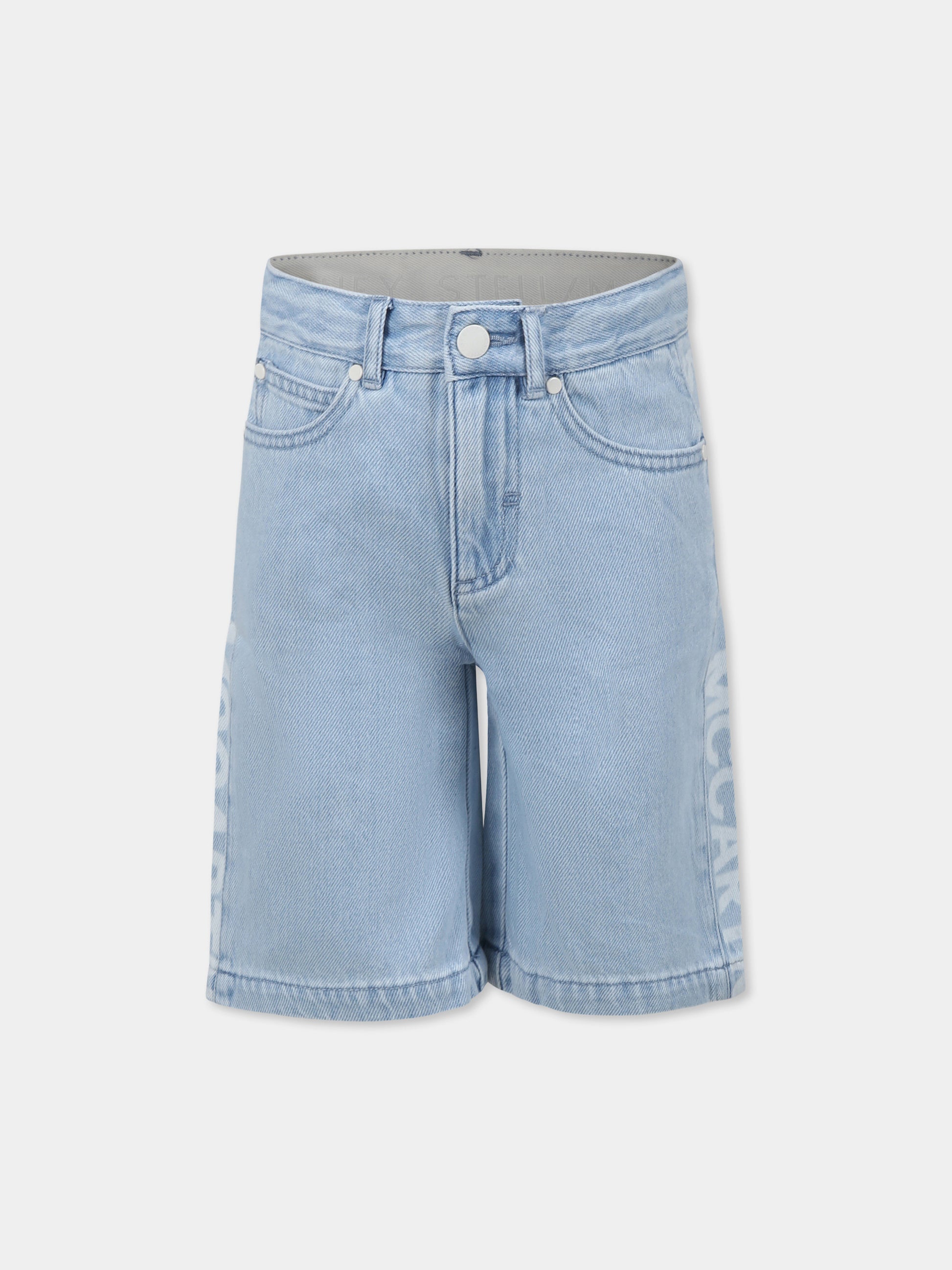 Shorts celesti per bambina con logo bianco,Stella Mccartney Kids,TW6R19 Z0746 601