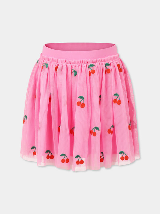 Gonna rosa per bambina con ciliegie all over,Stella Mccartney Kids,TW7B01 Z2611 552EM