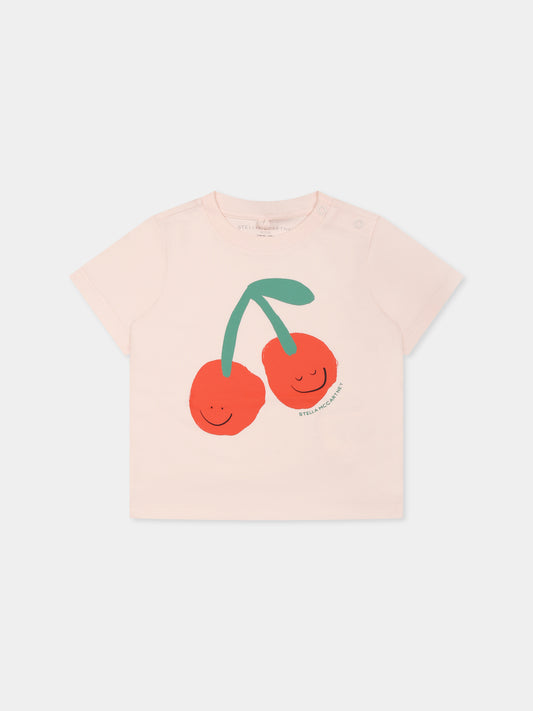 T-shirt rosa per neonata con ciliegie,Stella Mccartney Kids,TW8051 Z0434 50I