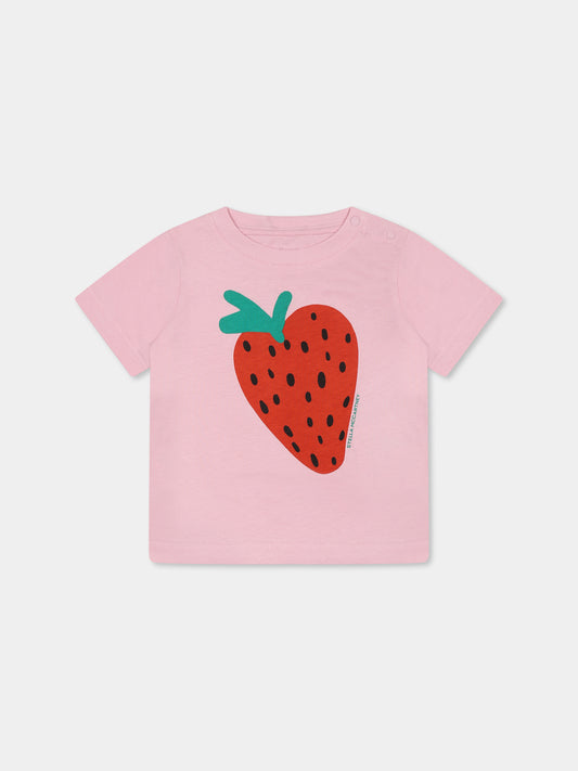T-shirt rosa per neonata con fragola,Stella Mccartney Kids,TW8061 Z0434 51C