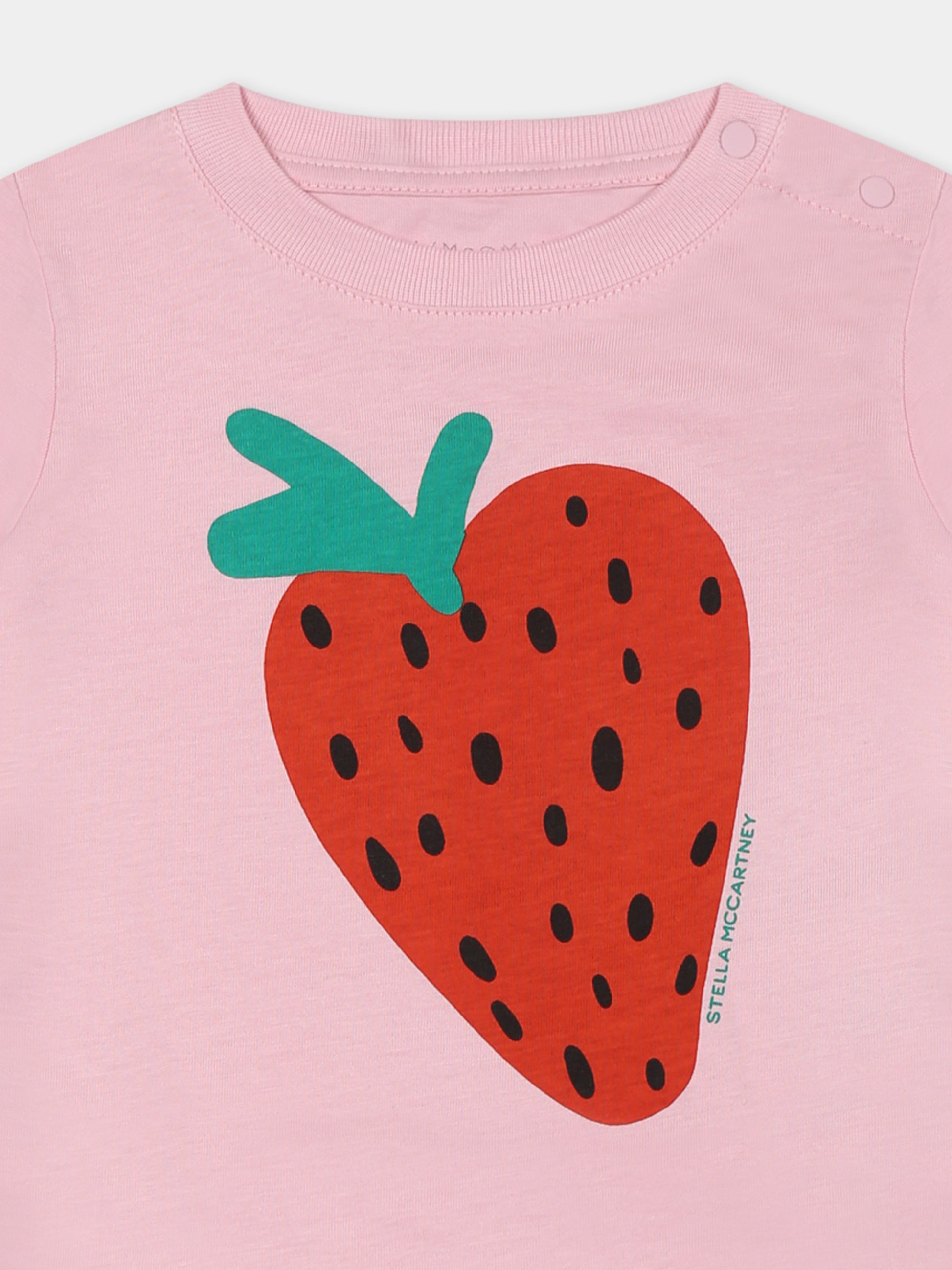 T-shirt rosa per neonata con fragola,Stella Mccartney Kids,TW8061 Z0434 51C