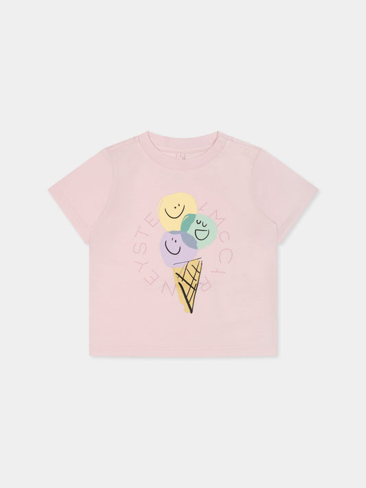 T-shirt rosa per neonata con gelato,Stella Mccartney Kids,TW8171 Z0434 545
