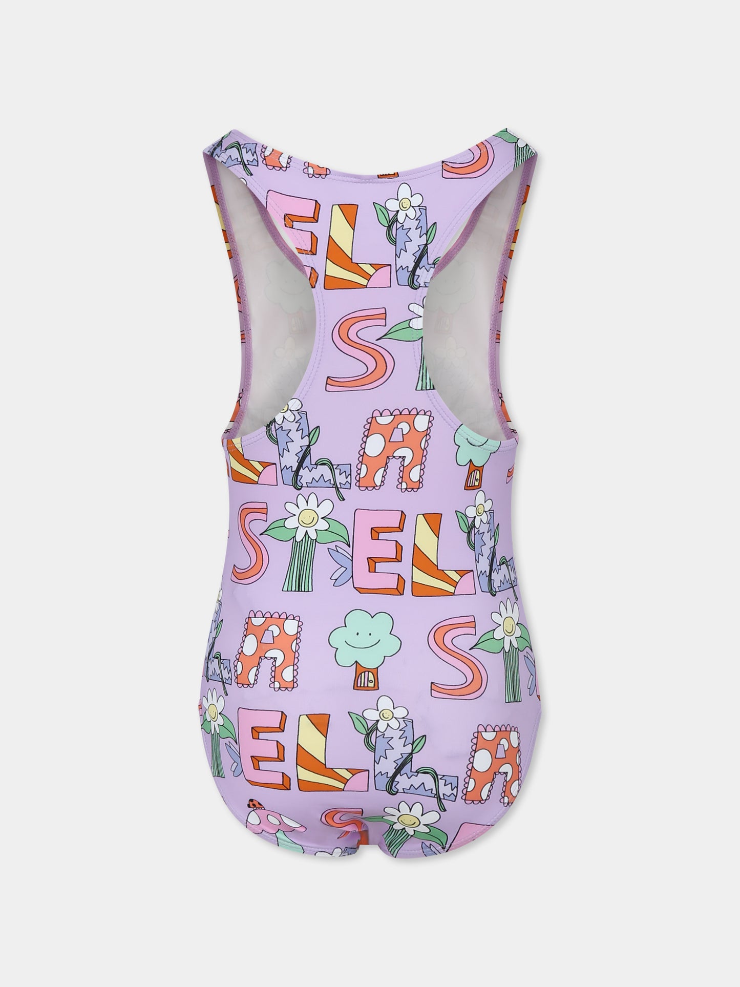 Purple swimsuit for girl with logo