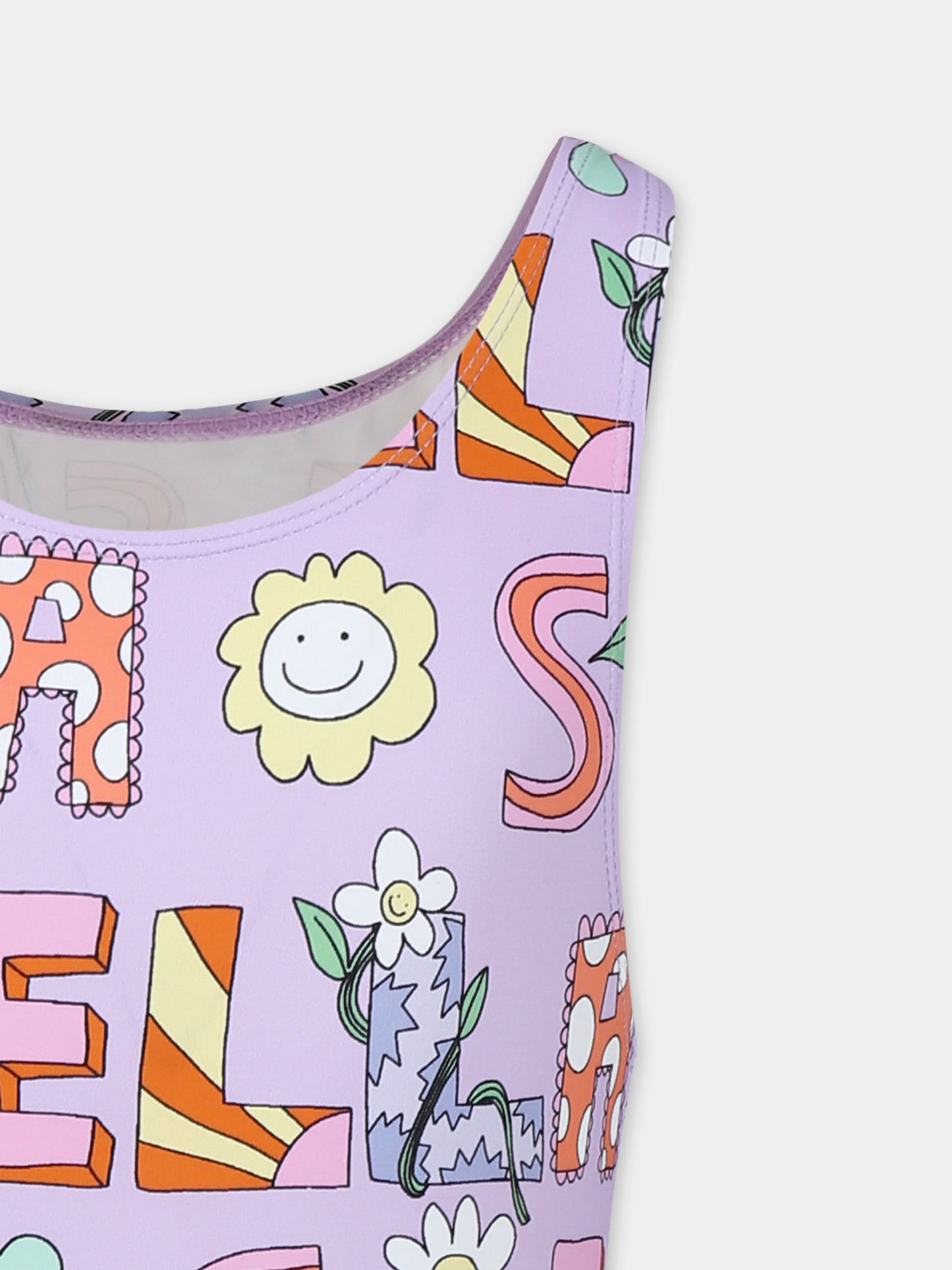 Purple swimsuit for girl with logo