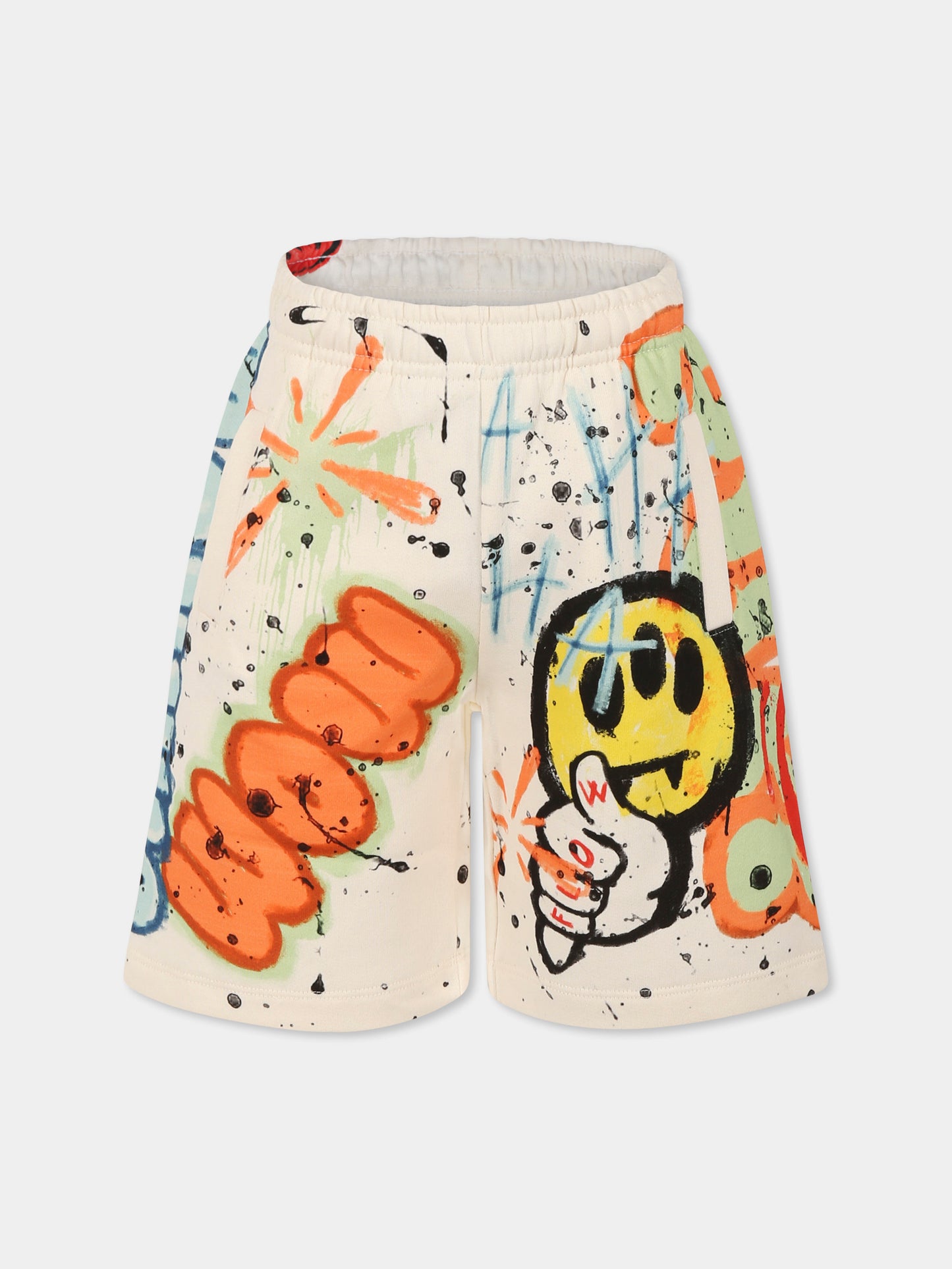 Shorts avorio per bambini con smile e logo,Barrow,S5BKJUBE066 013