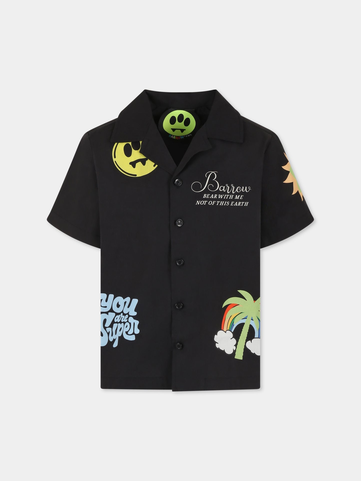 Camicia nera per bambini con smile e stampa Bear,Barrow,S5BKJUSI020 110
