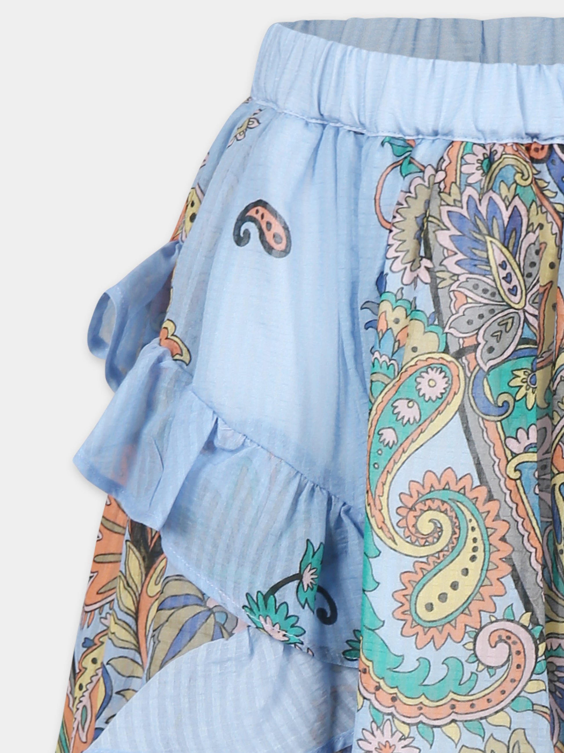 Gonna celeste per bambina con stampa Paisley,Etro,GW7A50 M0065 685MC