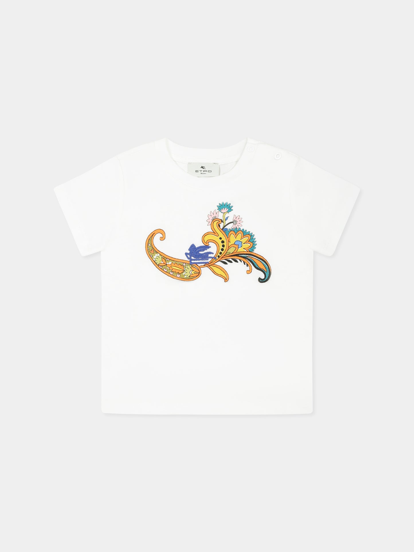 T-shirt bianca per neonata con motivo floreale,Etro,GW8031 Z2081 177