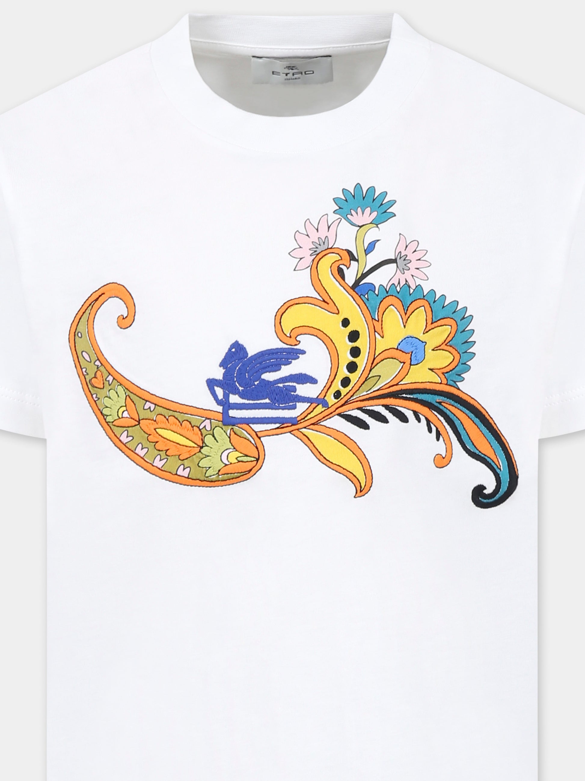 T-shirt bianca per bambina con stampa Paisley e logo,Etro,GW8A71 Z2081 101