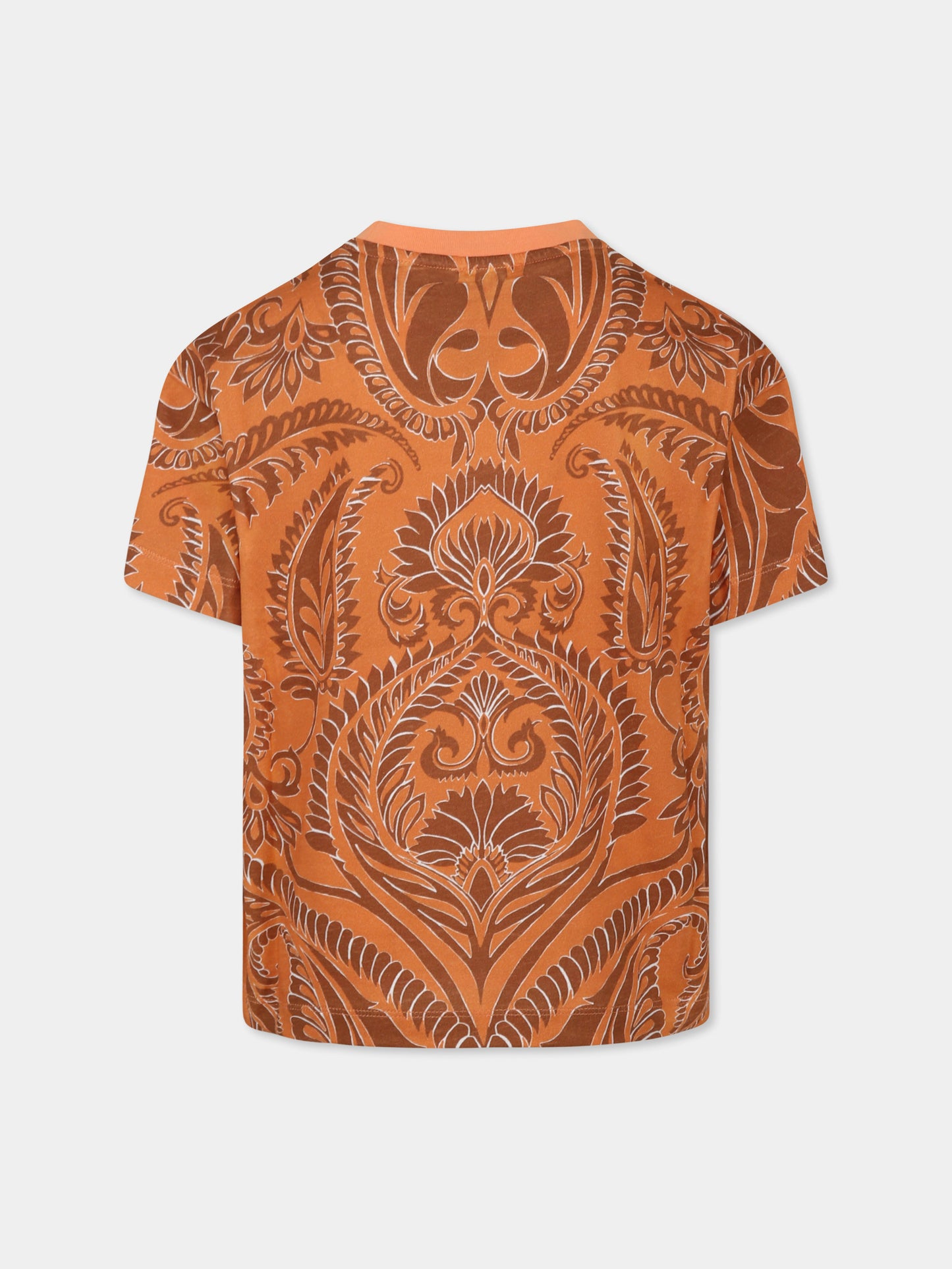 T-shirt arancione per bambino con stampa paisley e logo,Etro,GW8P01 Z2081 402BR