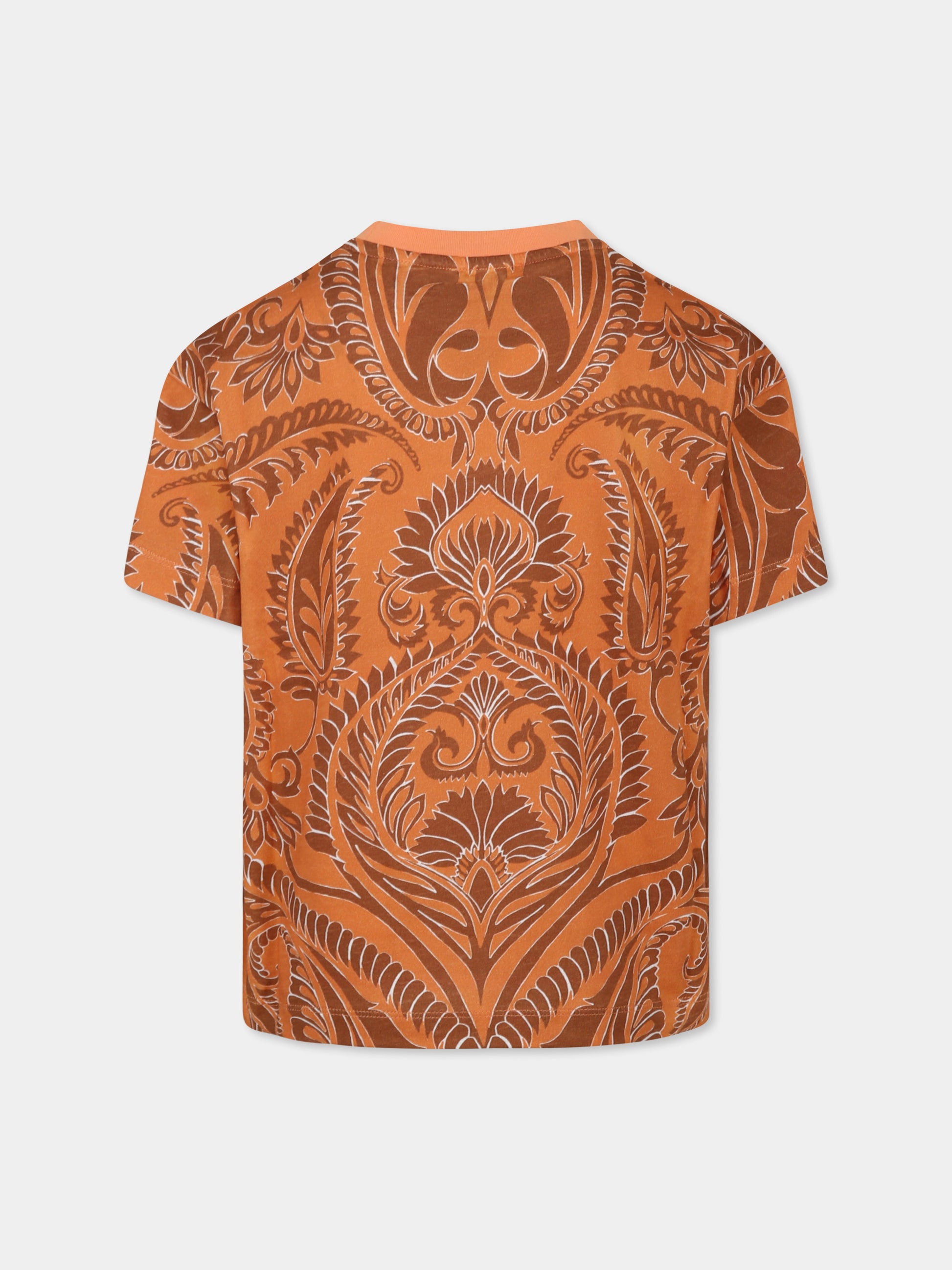 T-shirt arancione per bambino con stampa paisley e logo,Etro,GW8P01 Z2081 402BR